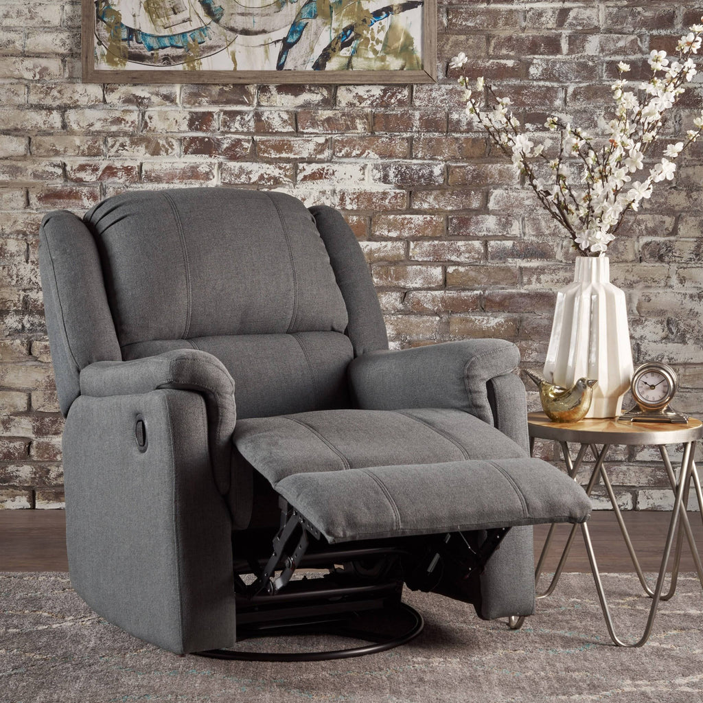 Charcoal Tufted Fabric Swivel Gliding Recliner Chair W6609