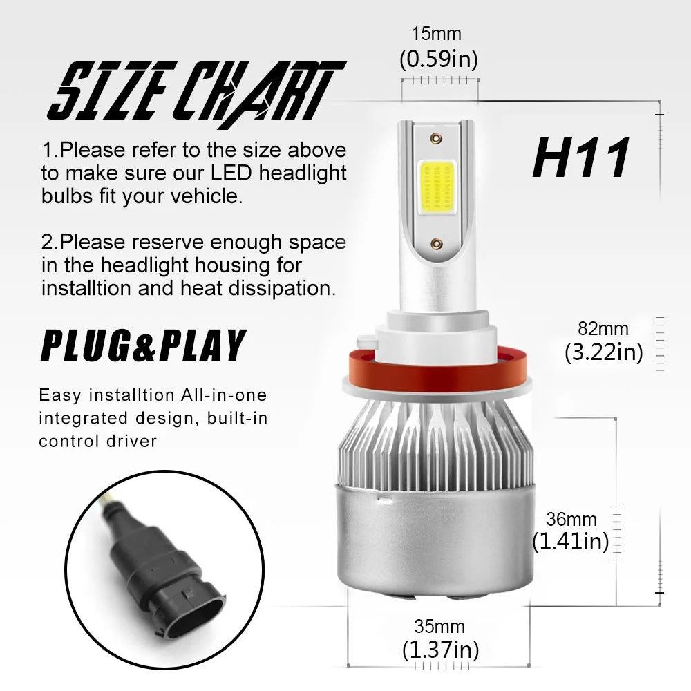 LED Headlight Bulbs H9 H11 High and Low Beam 4pc Y26677