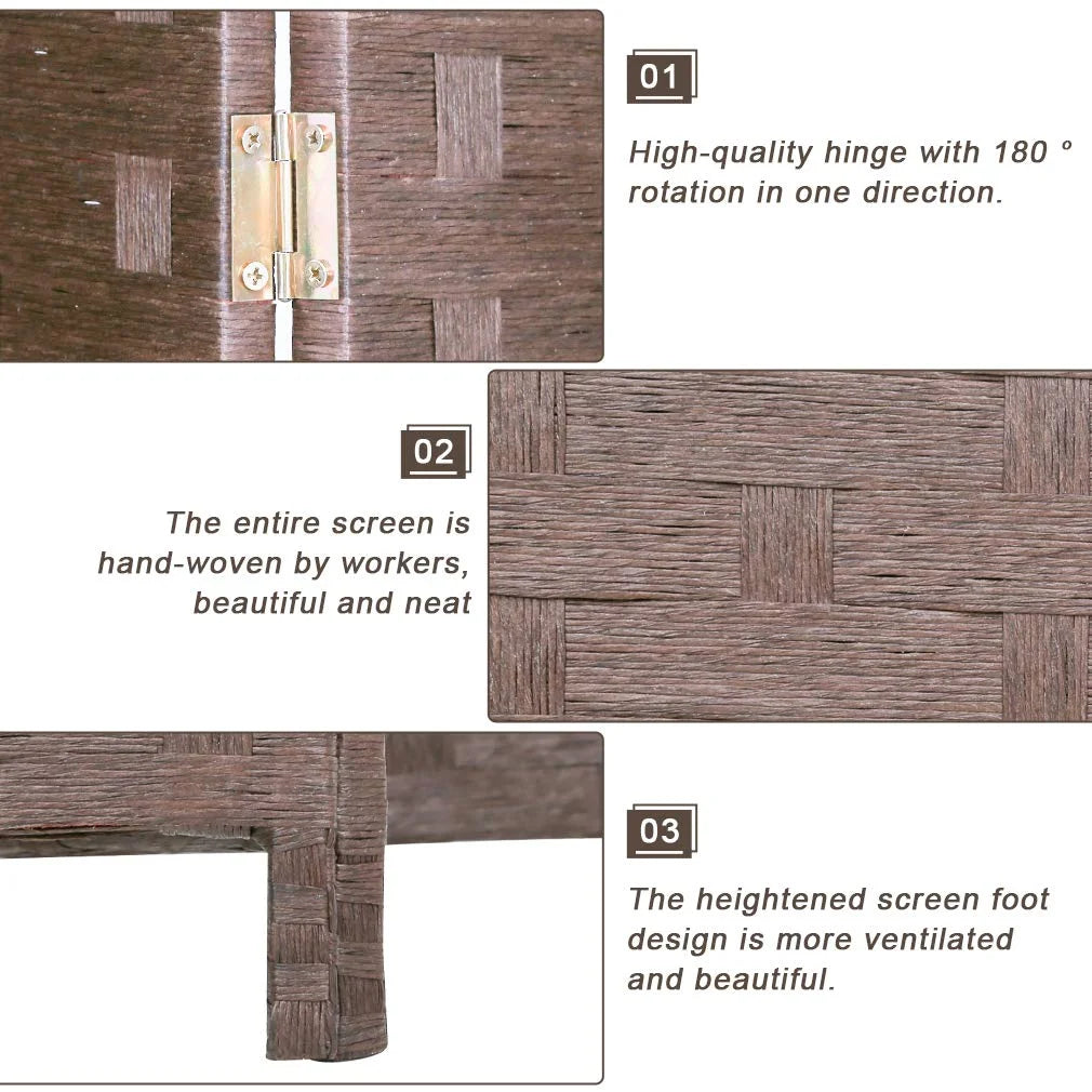 Brown Wood Mesh Folding Room Divider Screen M10510