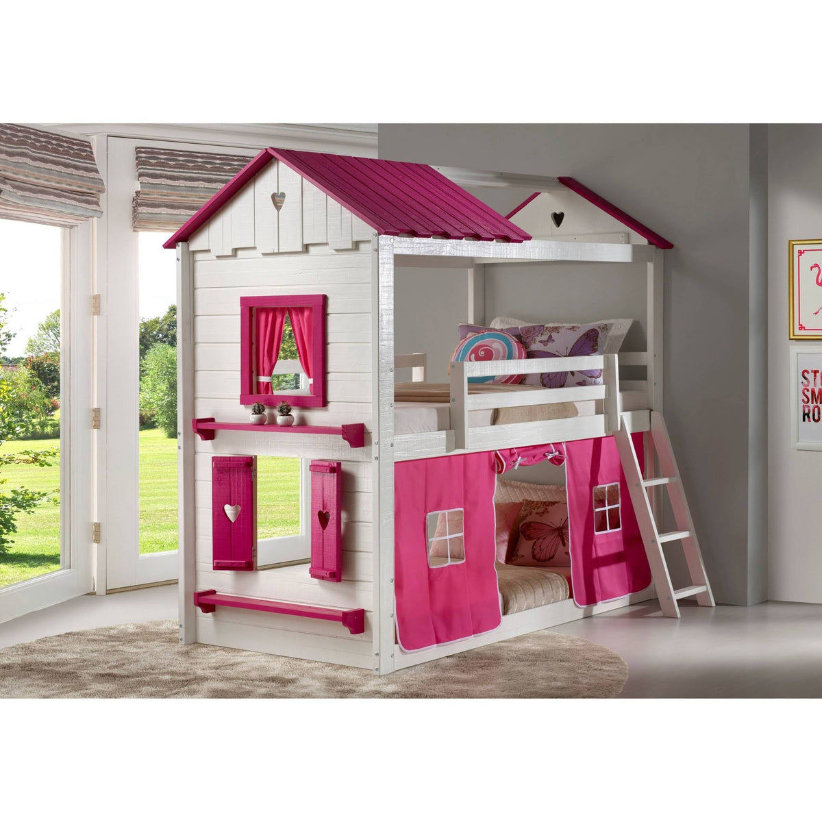 White and Pink Kids Bunk Bed O509