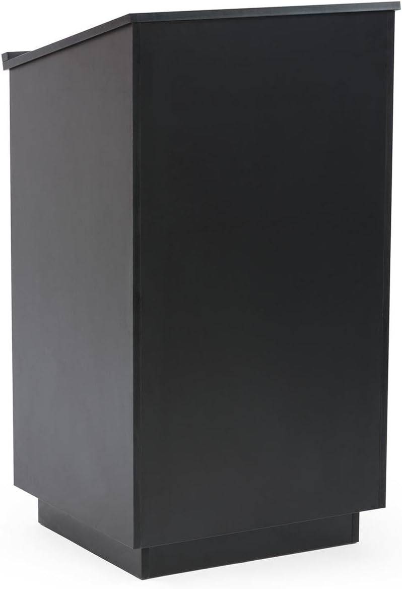 Black Tall Podium with Locking Cabinet and Shelf B5489