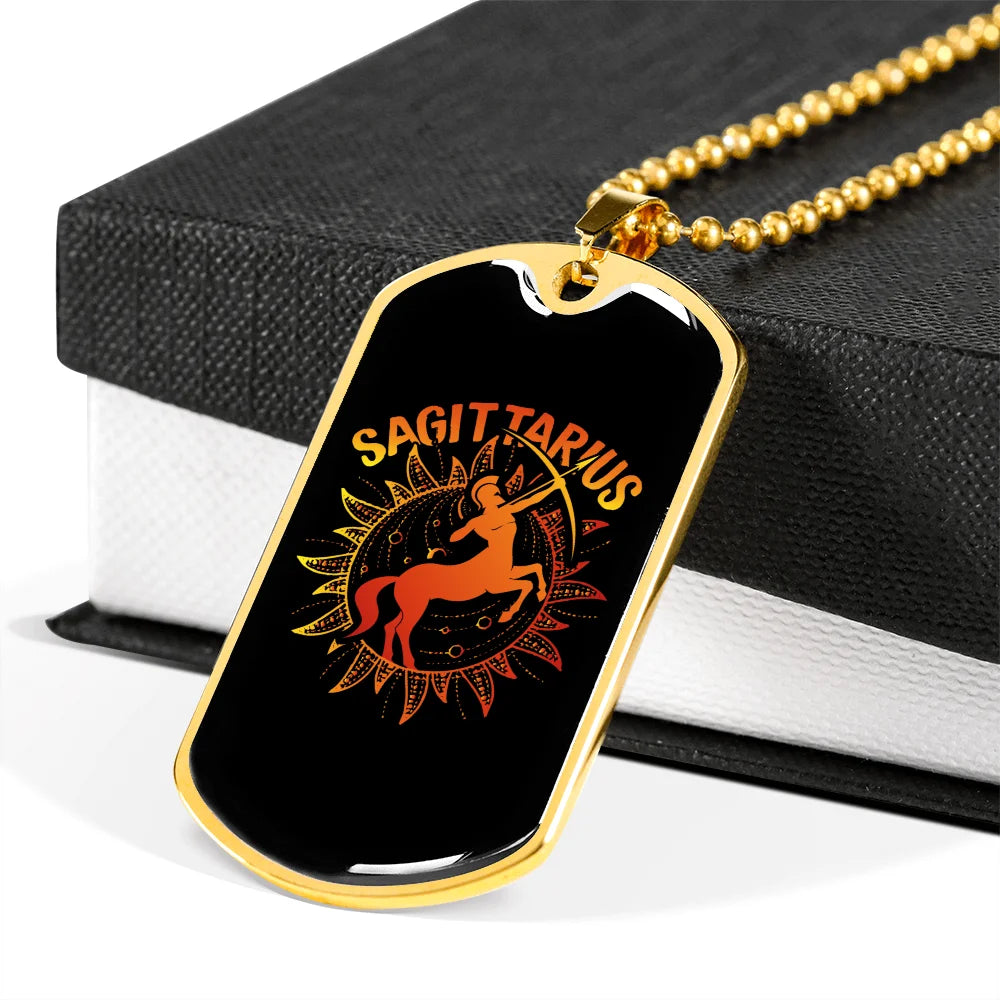 Zodiac Necklace Stainless Steel Dog Tag 24" Chain S22011