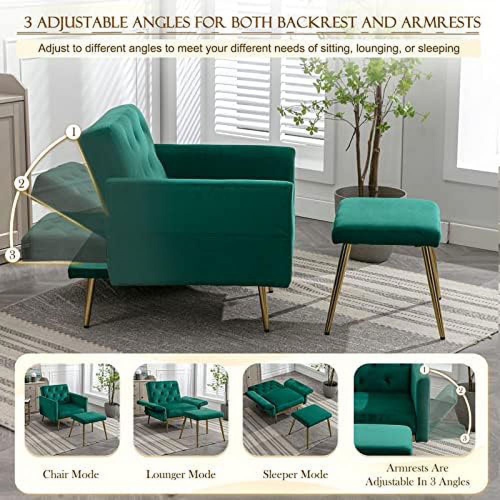 Cream White Velvet Accent Sofa Chair with Ottoman D12051