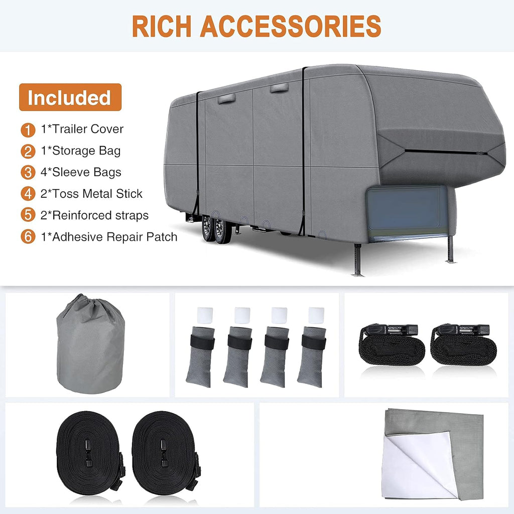 5 Layers Heavy Duty RV Cover with 2Pcs Straps & Gutter Covers L9350