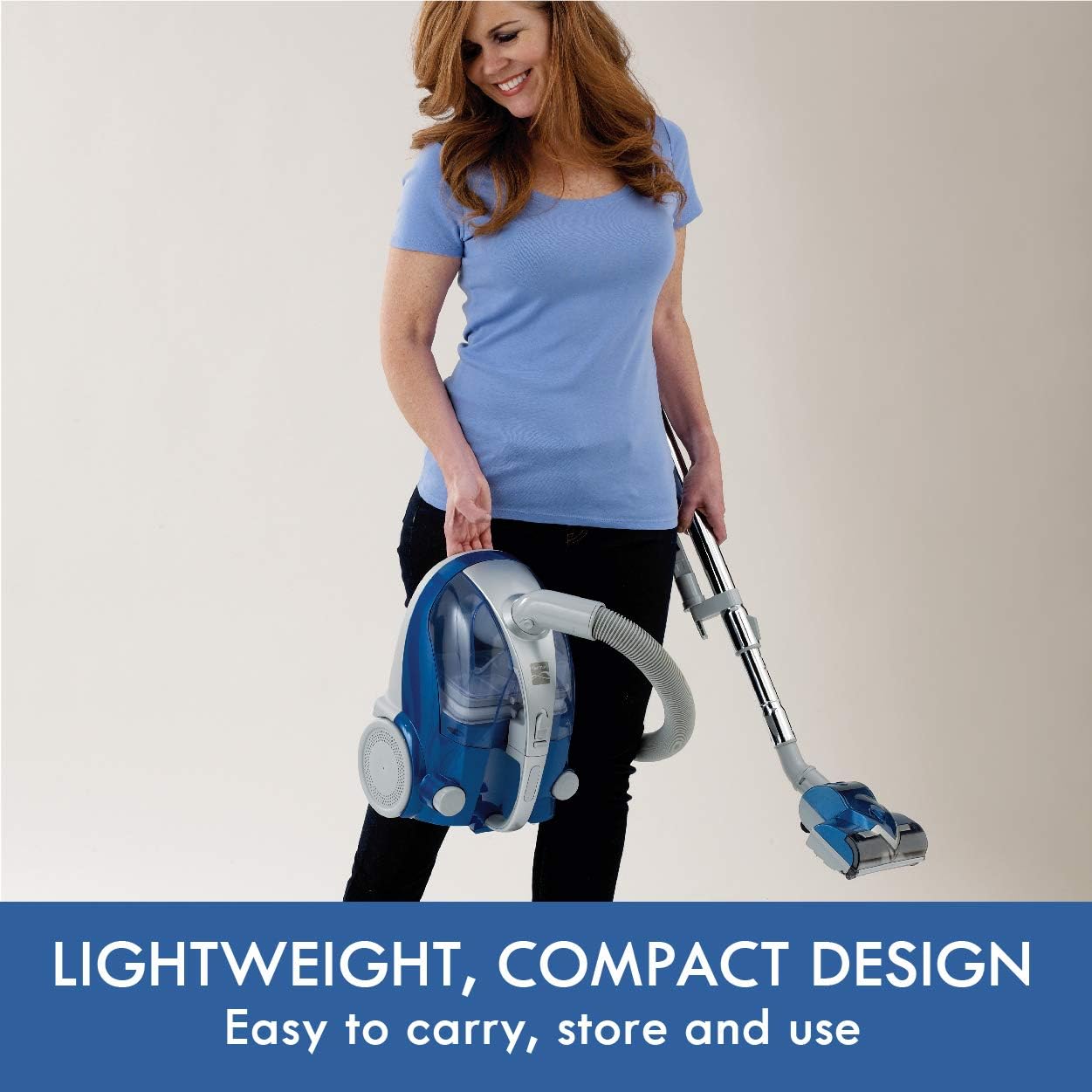 Blue Lightweight Bagless Compact HEPA Canister Vacuum with Pet Turbine Brush A304