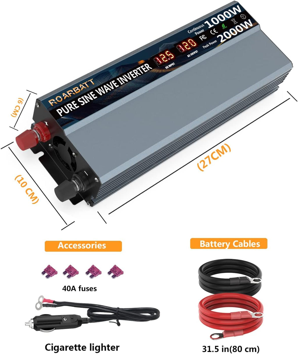 1000 Watt 12V DC to 110V AC Power Inverter with 2 AC Outlets and USB Port P63332