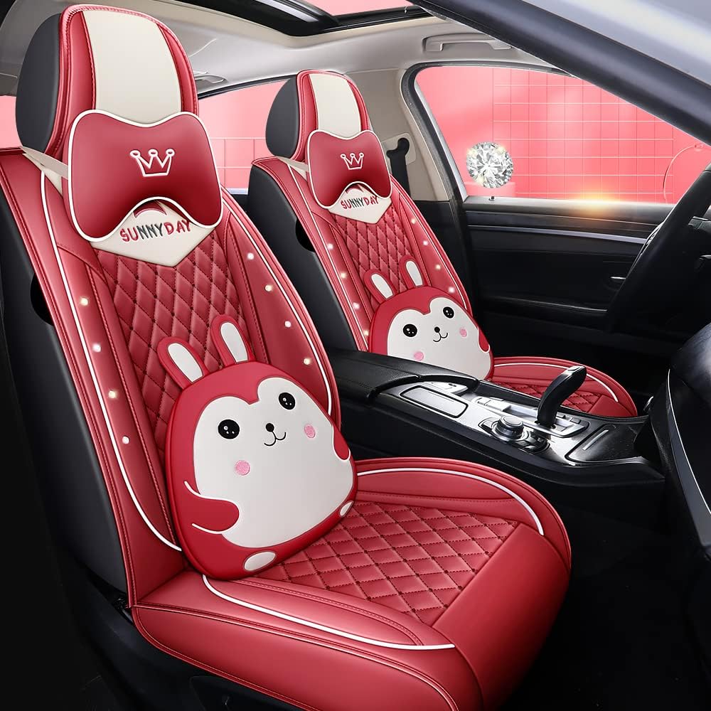 Pink PU Leather Car Seat Covers Full Set A577556