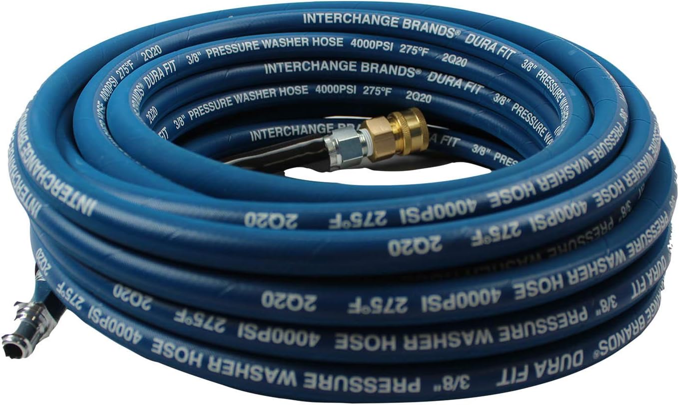 3/8” x 50ft 4000 PSI High Pressure Washer Hose Blue Steel Braid Quick Couplers Pack of 2 A592087