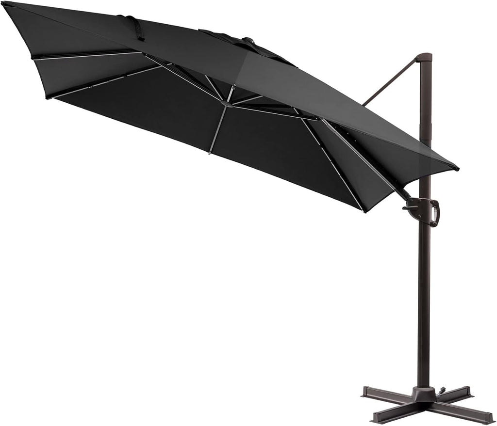 11FT Square Black Offset Cantilever Patio Umbrella with Aluminum Pole W7215