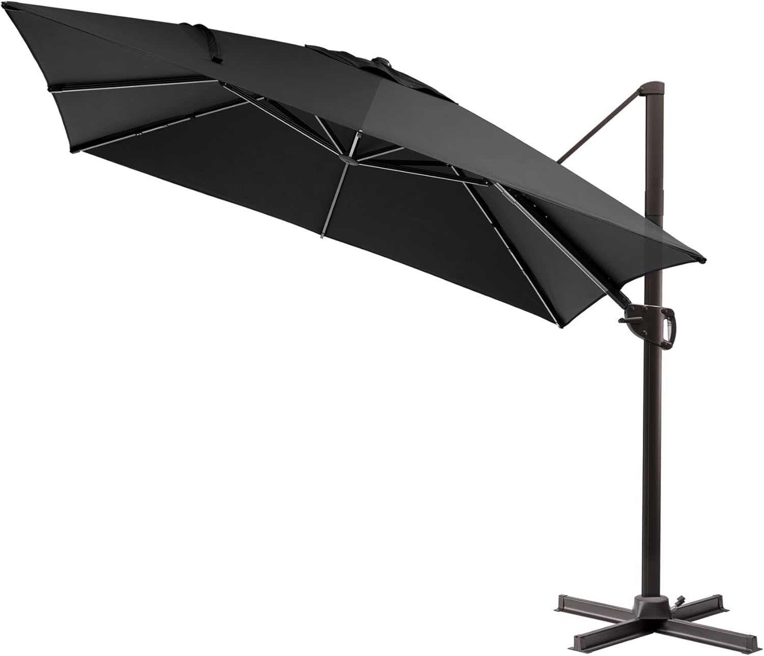11FT Square Black Offset Cantilever Patio Umbrella with Aluminum Pole W7215