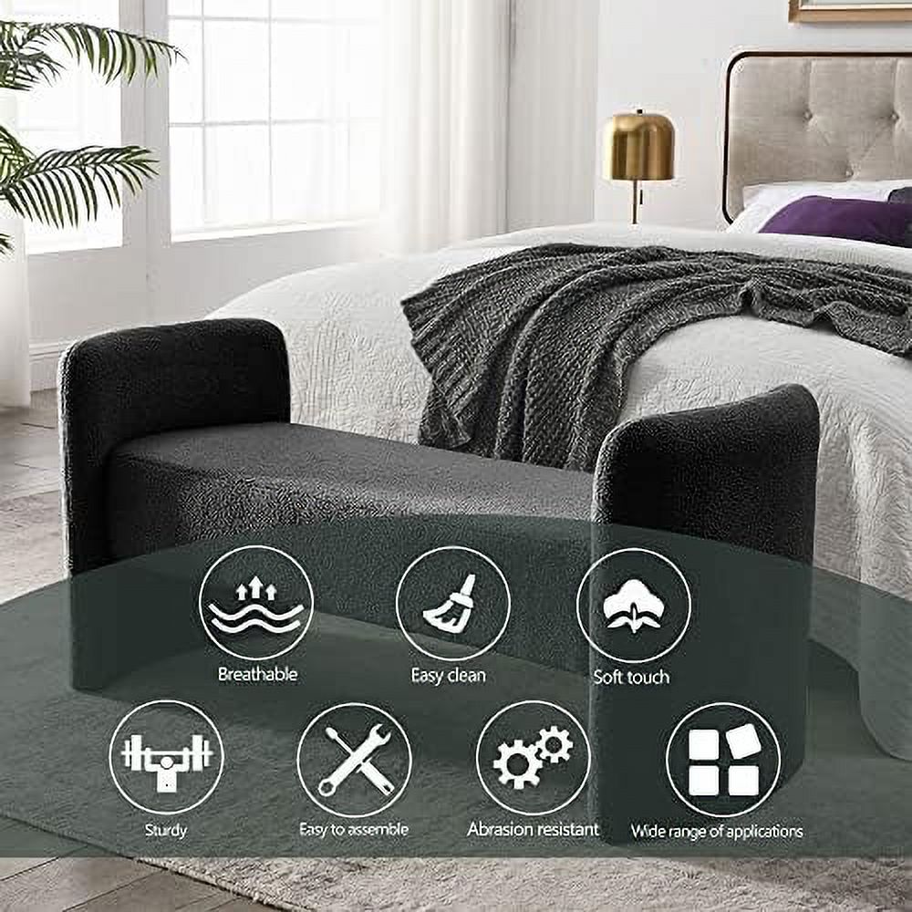 White Teddy Velvet Upholstered Ottoman Bench A8154