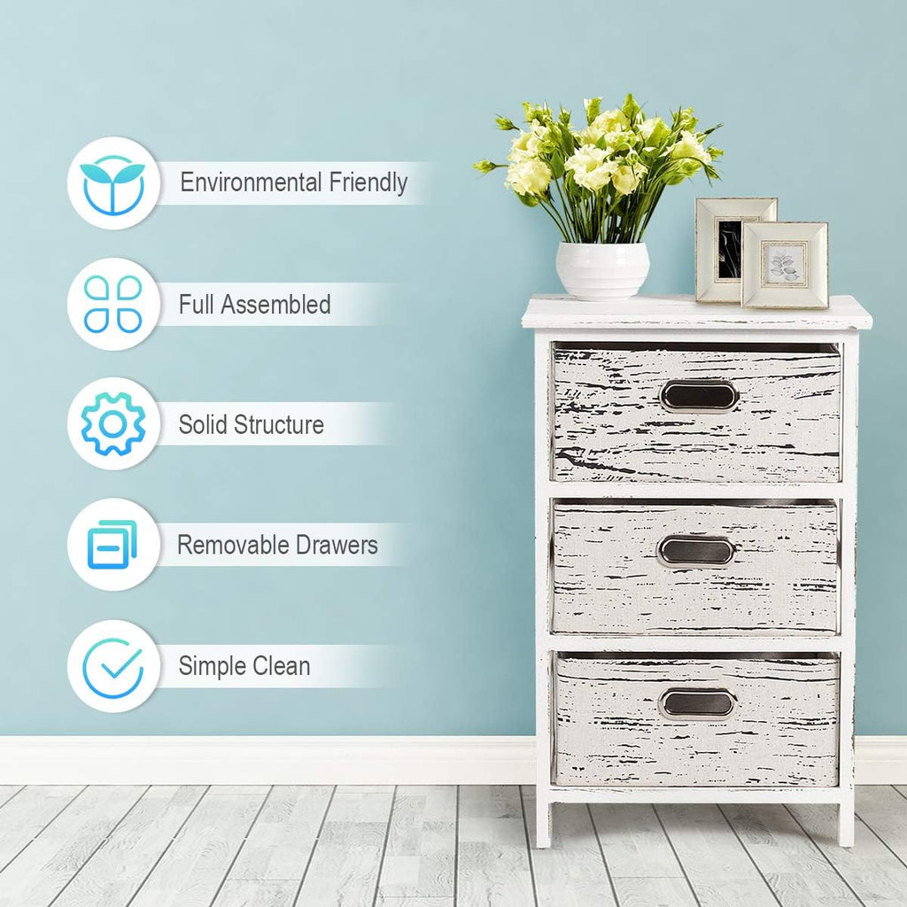 3 Fabrics Storage Drawer Units with Wood Frame Dresser Cabinet F247129