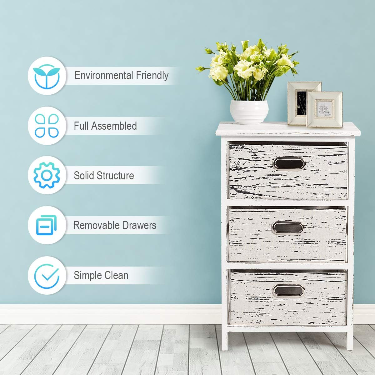 3 Fabrics Storage Drawer Units with Wood Frame Dresser Cabinet F247129
