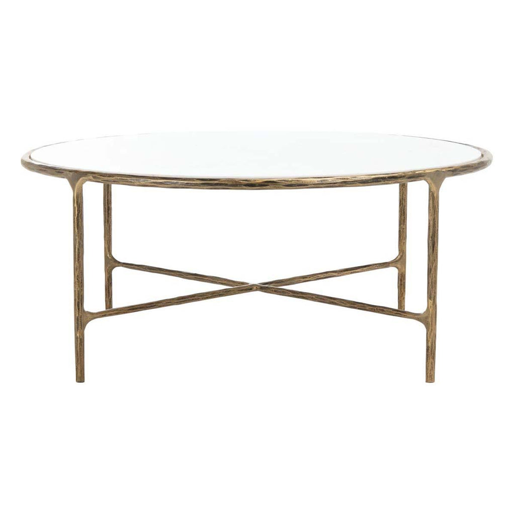 Brass and White Round Metal Coffee Table C3649