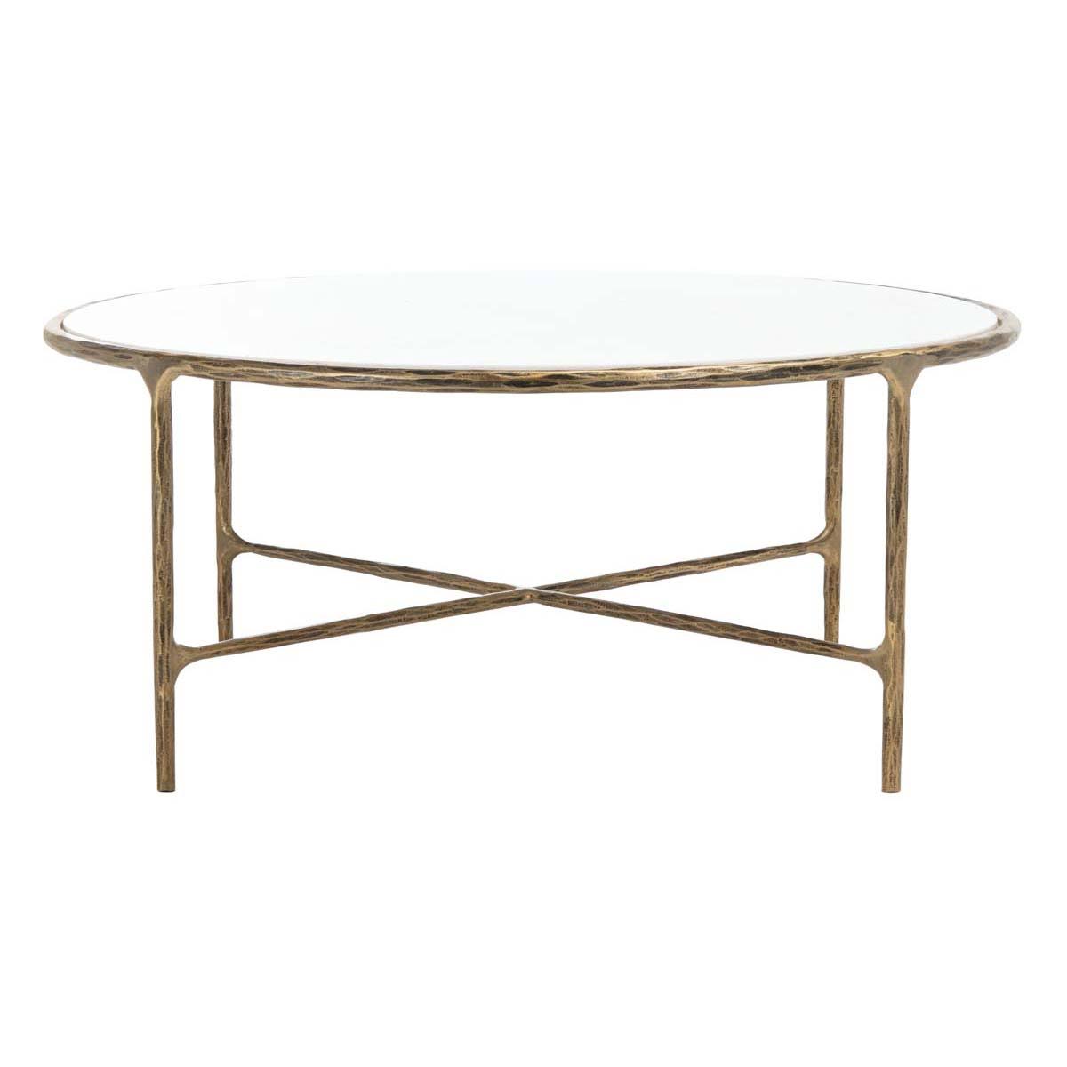 Brass and White Round Metal Coffee Table C3649
