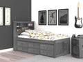 Charcoal Twin Bookcase Bed with 6 Drawers J70142