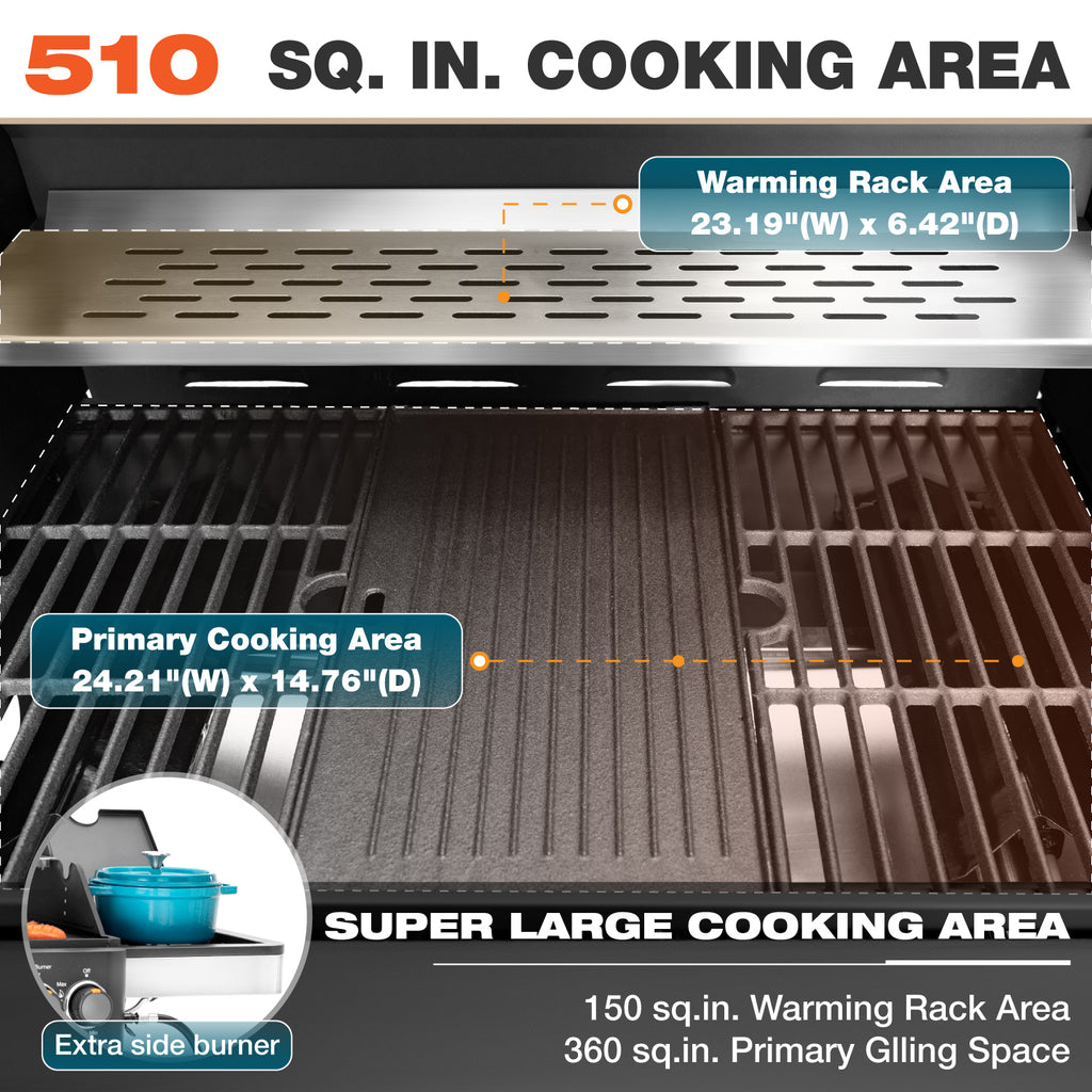 4 Burner Propane Gas Grill with Side Burner Stainless Steel BBQ Grill I583