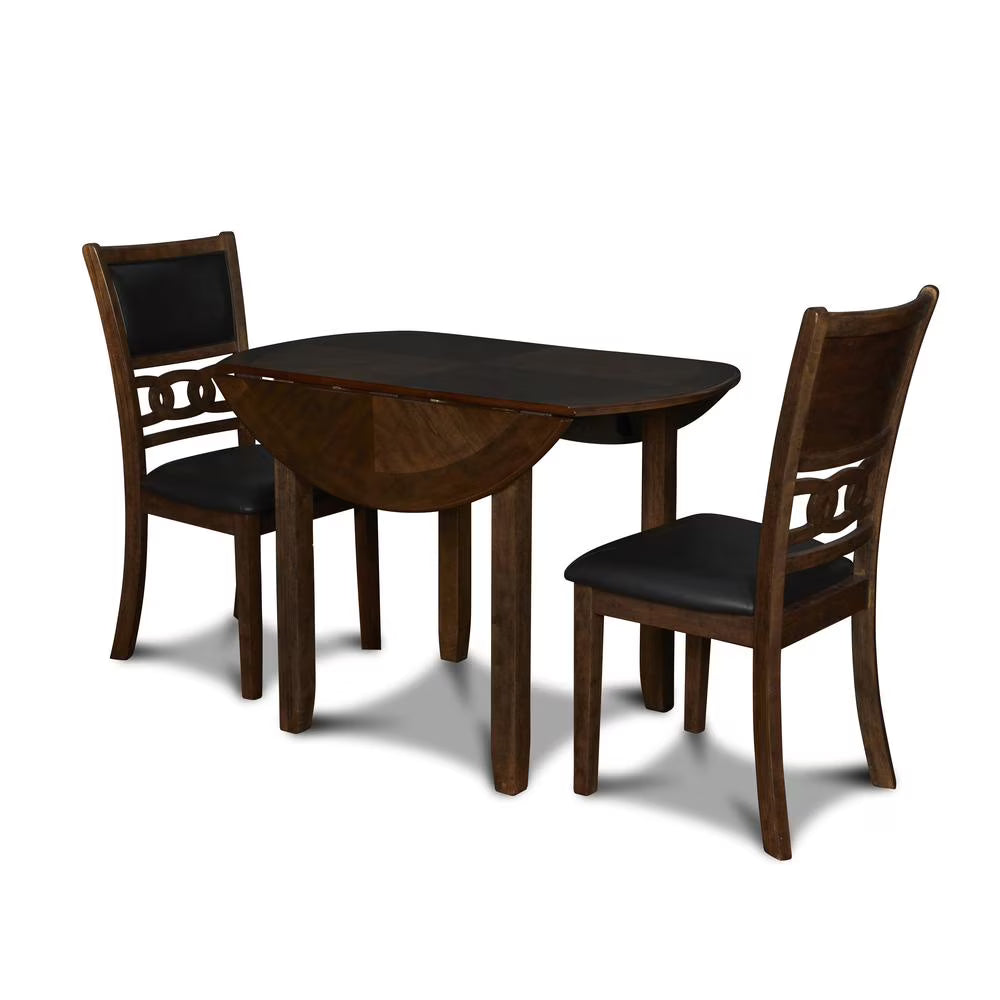 Solid Wood Drop Leaf Dining Table with 2 Chairs in Brown V26817
