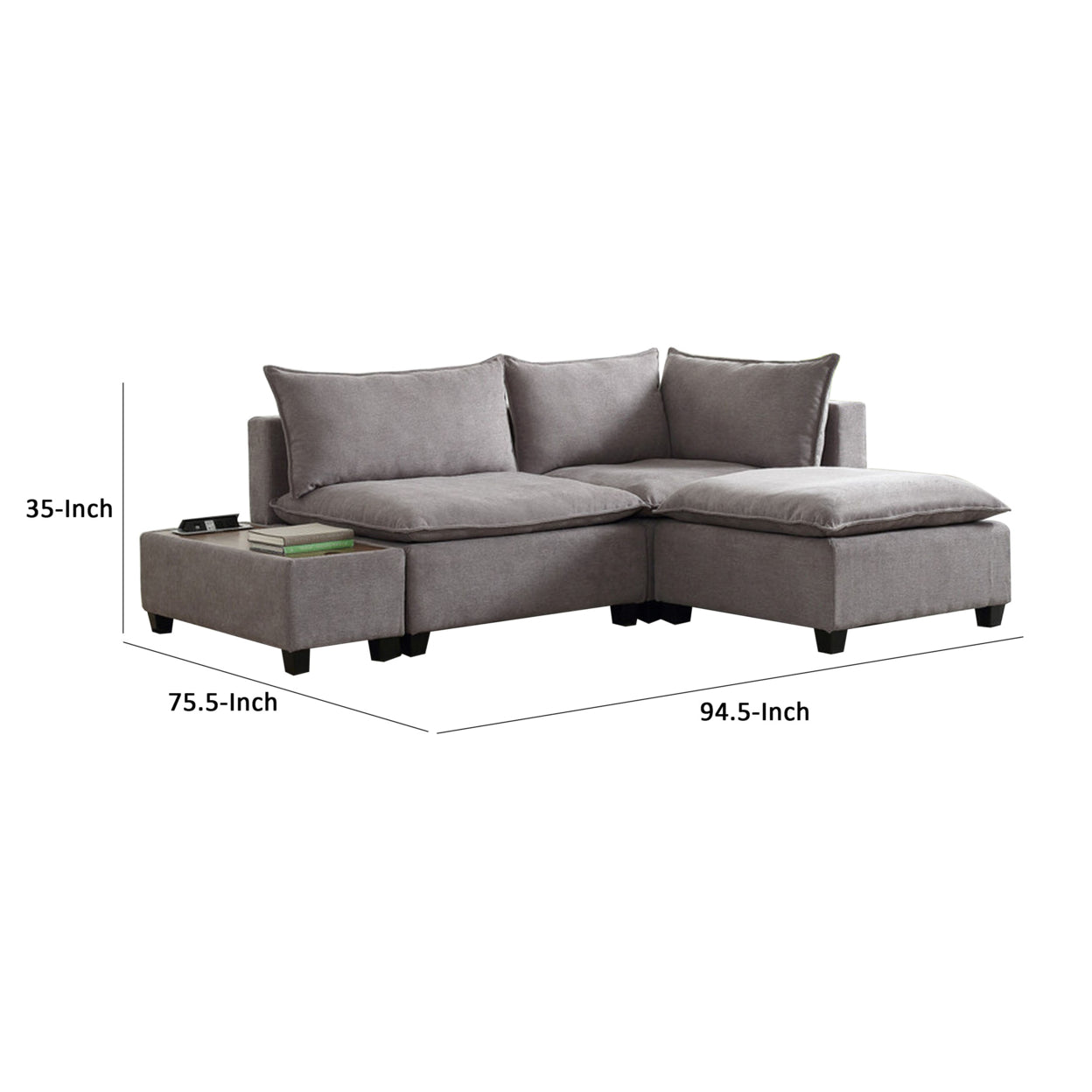 95 Inch Loveseat, Ottoman, and Console Table Set, Gray Z7807