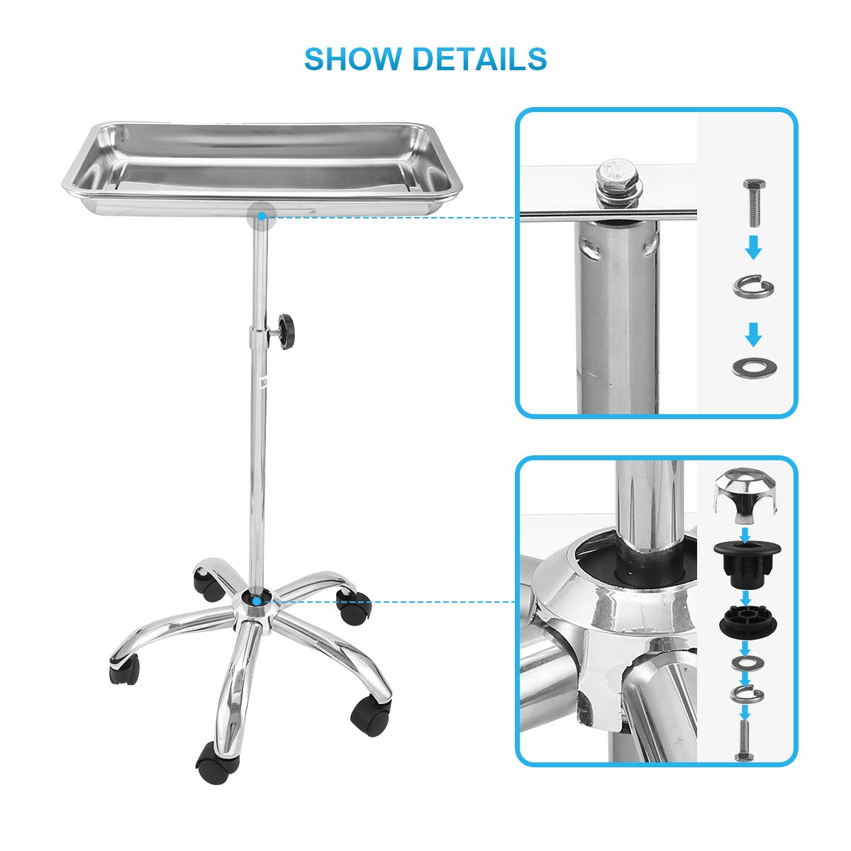 Mayo Instrument Stand with Mobile 5 Caster Base, Lift Out Work Tray, Pack of 2 G906