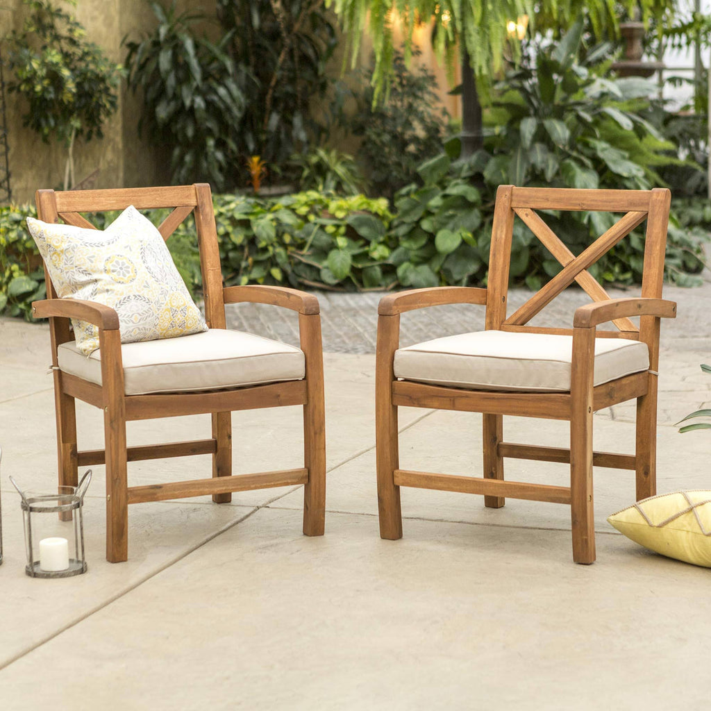 Brown Acacia Wood Patio Chairs with Side Table X9523
