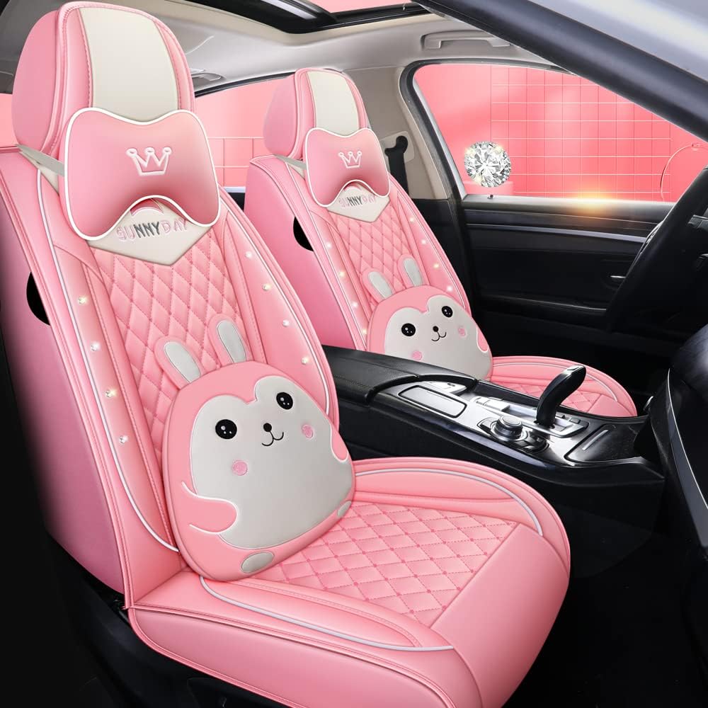 Pink PU Leather Car Seat Covers Full Set A577556