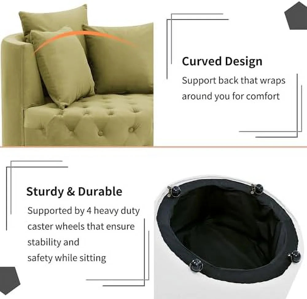 Pink Velvet Swivel Barrel Chair with 3 Pillows and Wheels M3112