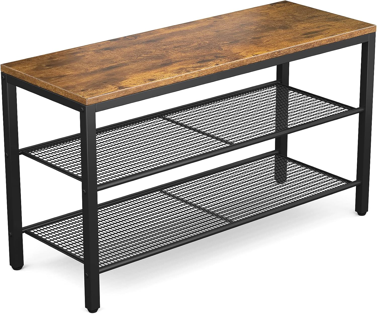 Rustic Brown 3 Tier Shoe Rack Bench with Storage Shelves U6568