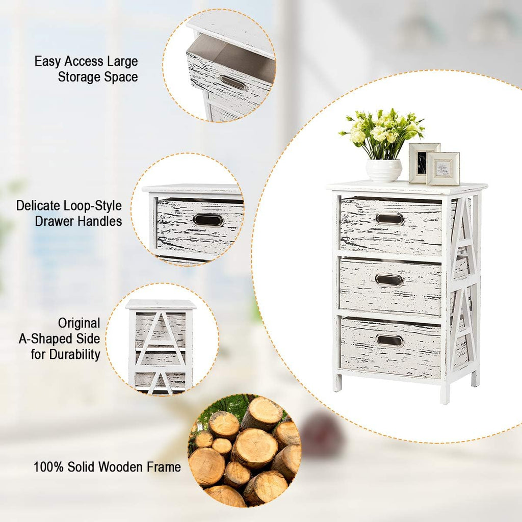 3 Fabrics Storage Drawer Units with Wood Frame Dresser Cabinet F247129