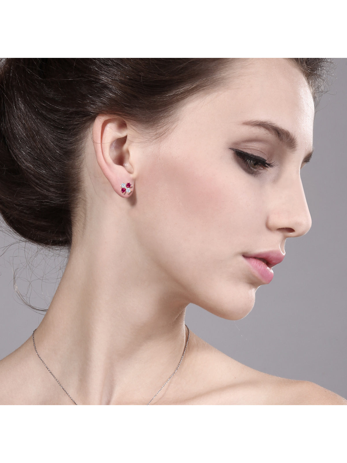 18K Rose Gold Plated Silver White Moissanite Red Created Ruby and White Lab Grown Diamond Earrings A2403