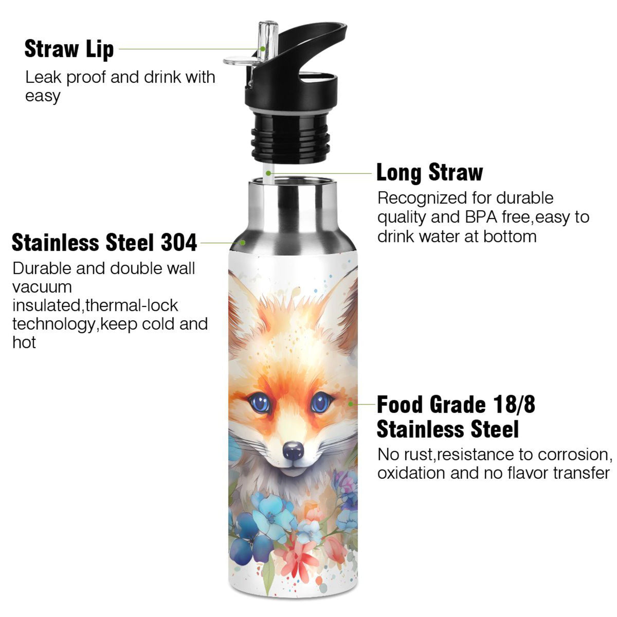 Stainless Steel Insulated Water Bottle with Straw Lid S711918