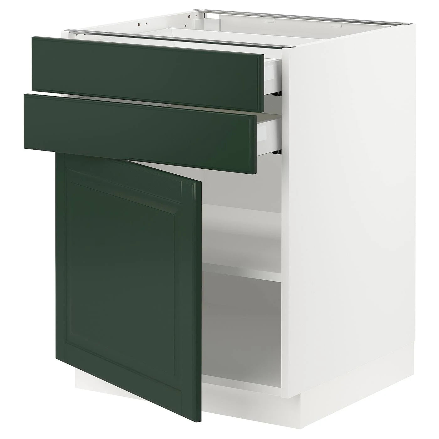 White Bodbyn Dark Green Base Cabinet with Door and 2 Drawers A9971