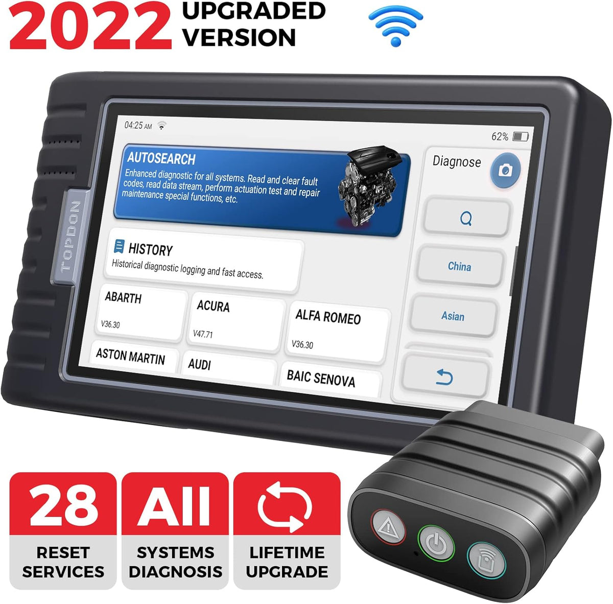 OBD2 Scanner Diagnostic Tool with All System Access, 28 Reset Maintenance Service, AutoVIN, AutoScan, 4-in-1 Graphic Live Data Smart Scan Tool A108726