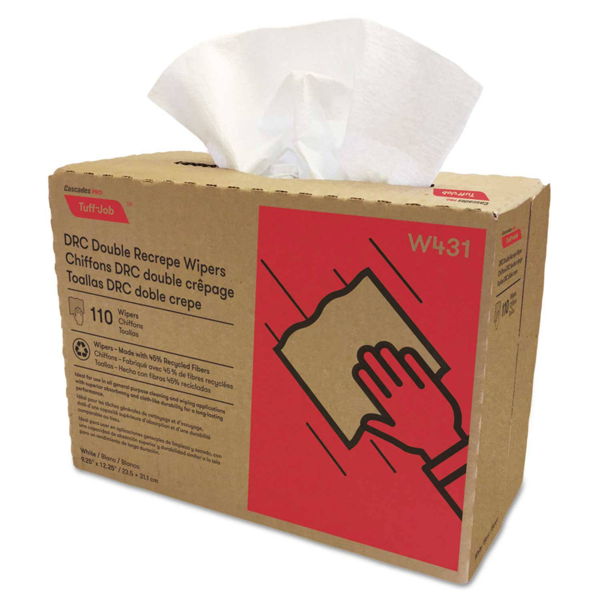 White Double Recrepe Wipers, 9 1/4 x 12 1/2, 110/Box E75586