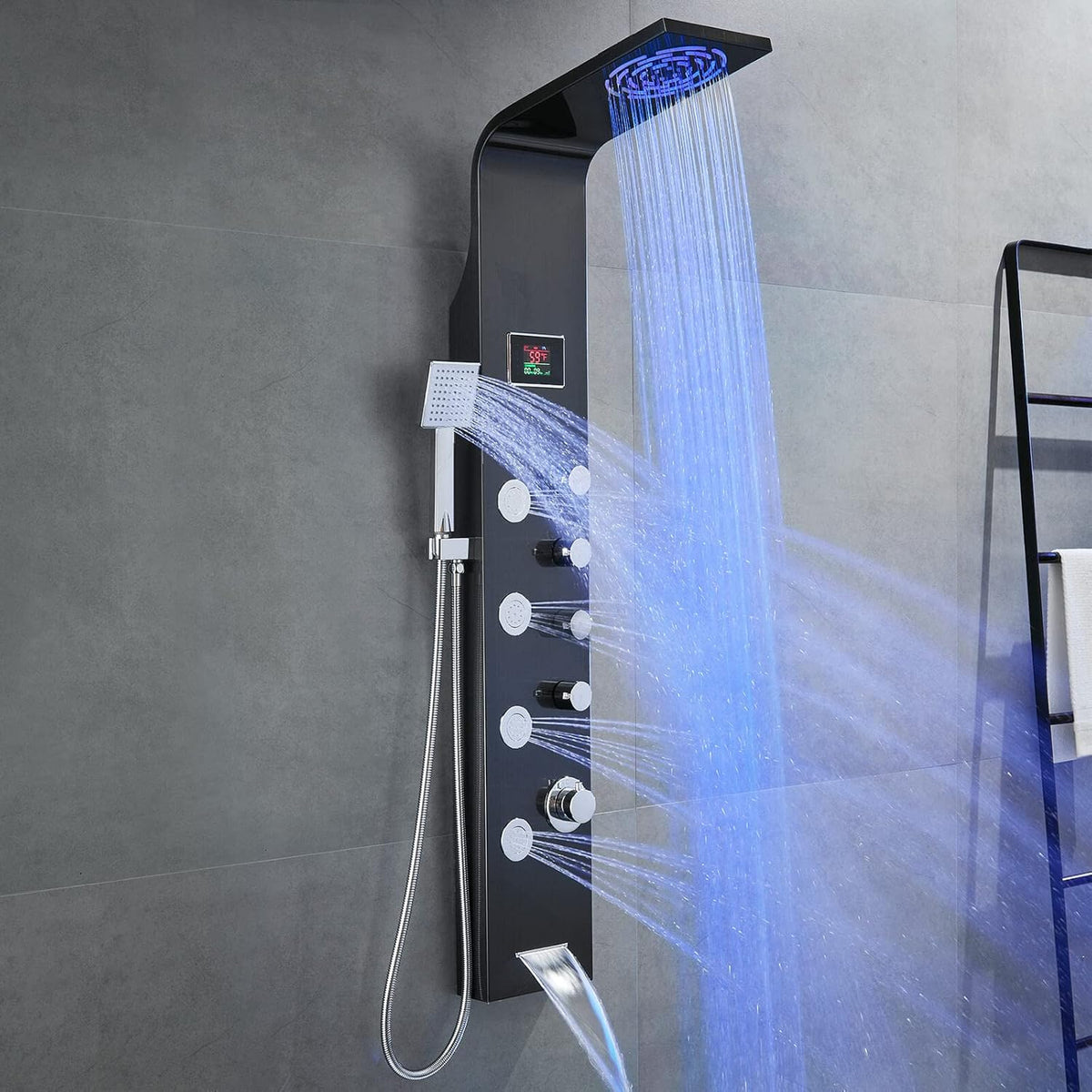 Shower Panel Tower with Rainfall Shower Head, 4 Body Jets, Handheld and Tub Spout, Stainless Steel N898