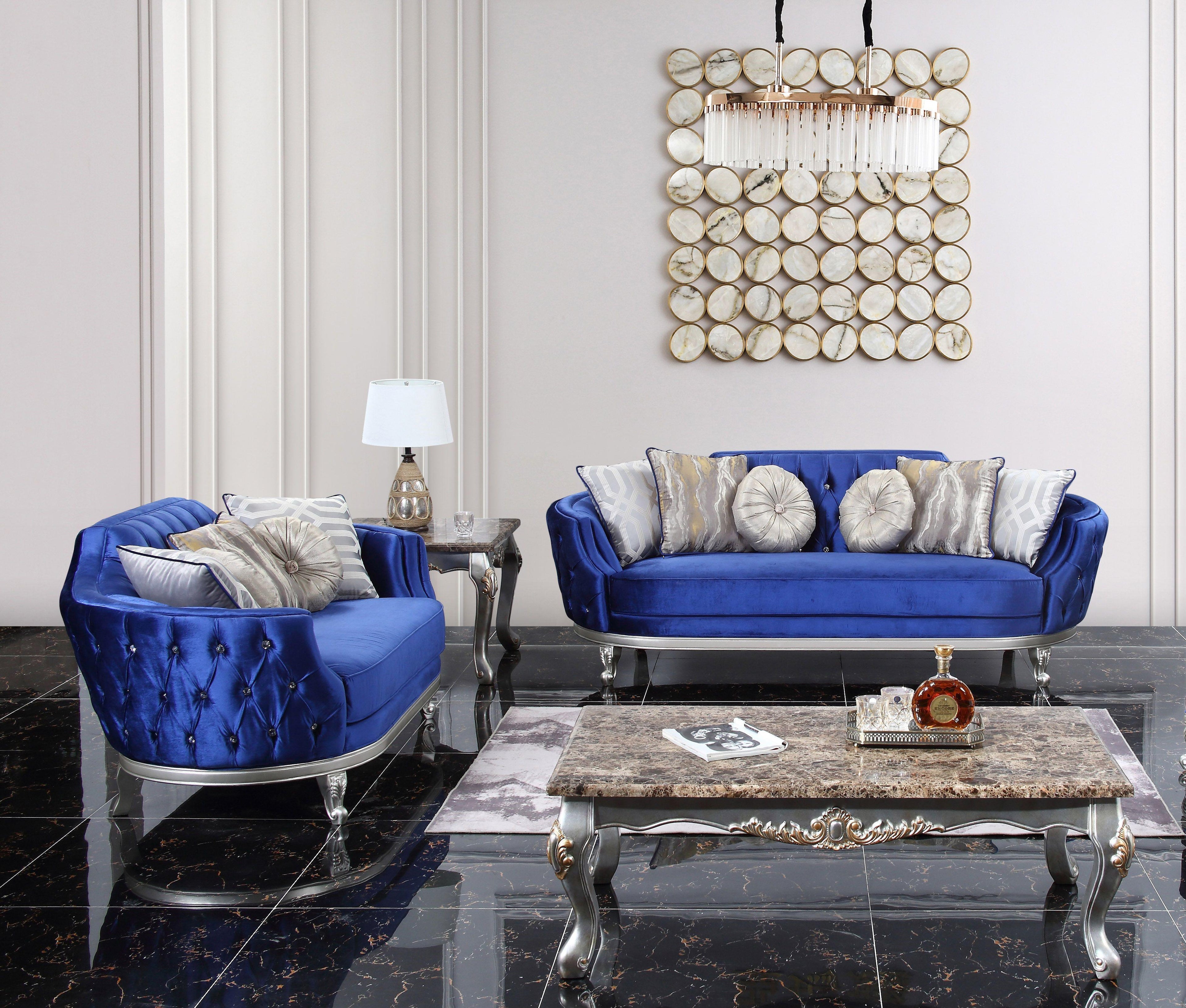 Blue Velvet Sofa Set 2Pc R560