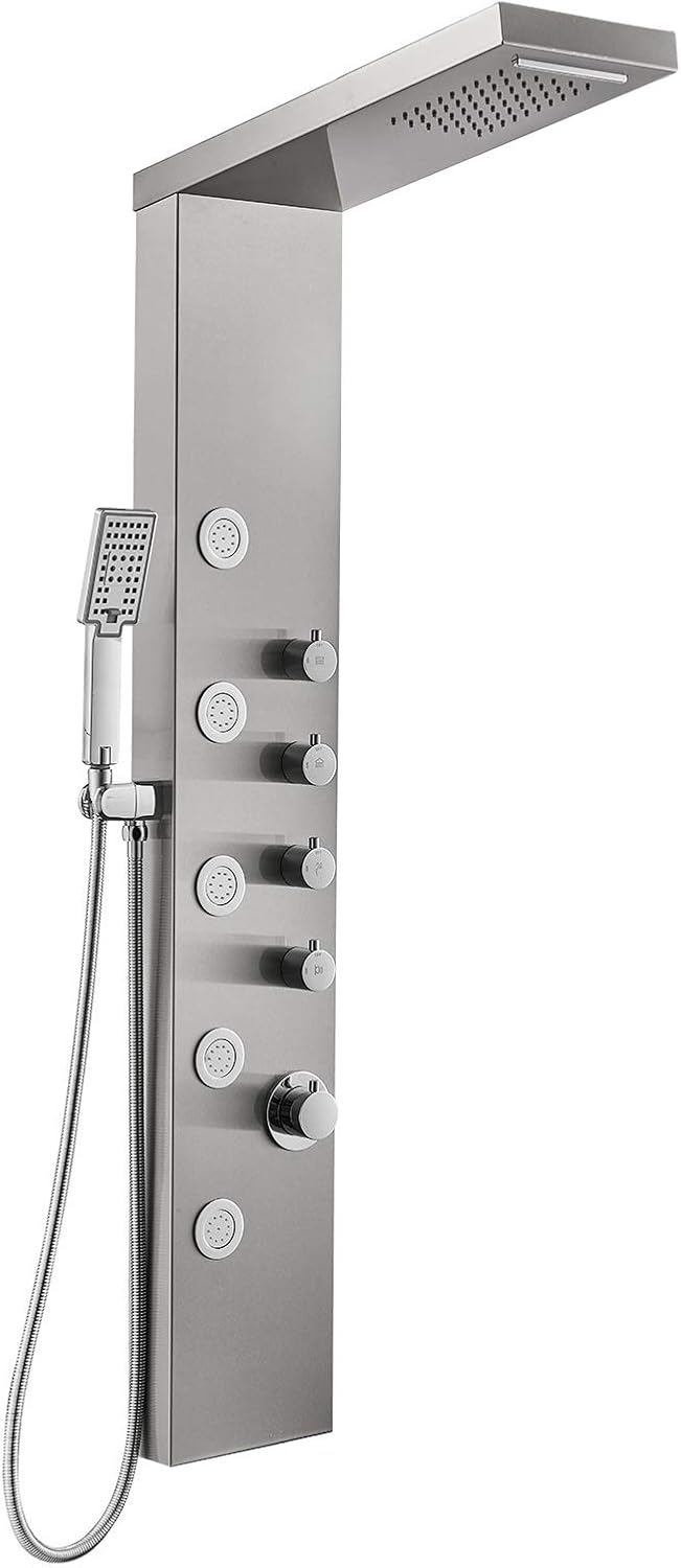 Shower Panel Tower with Rainfall Shower Head, 4 Body Jets, Handheld and Tub Spout, Stainless Steel N898