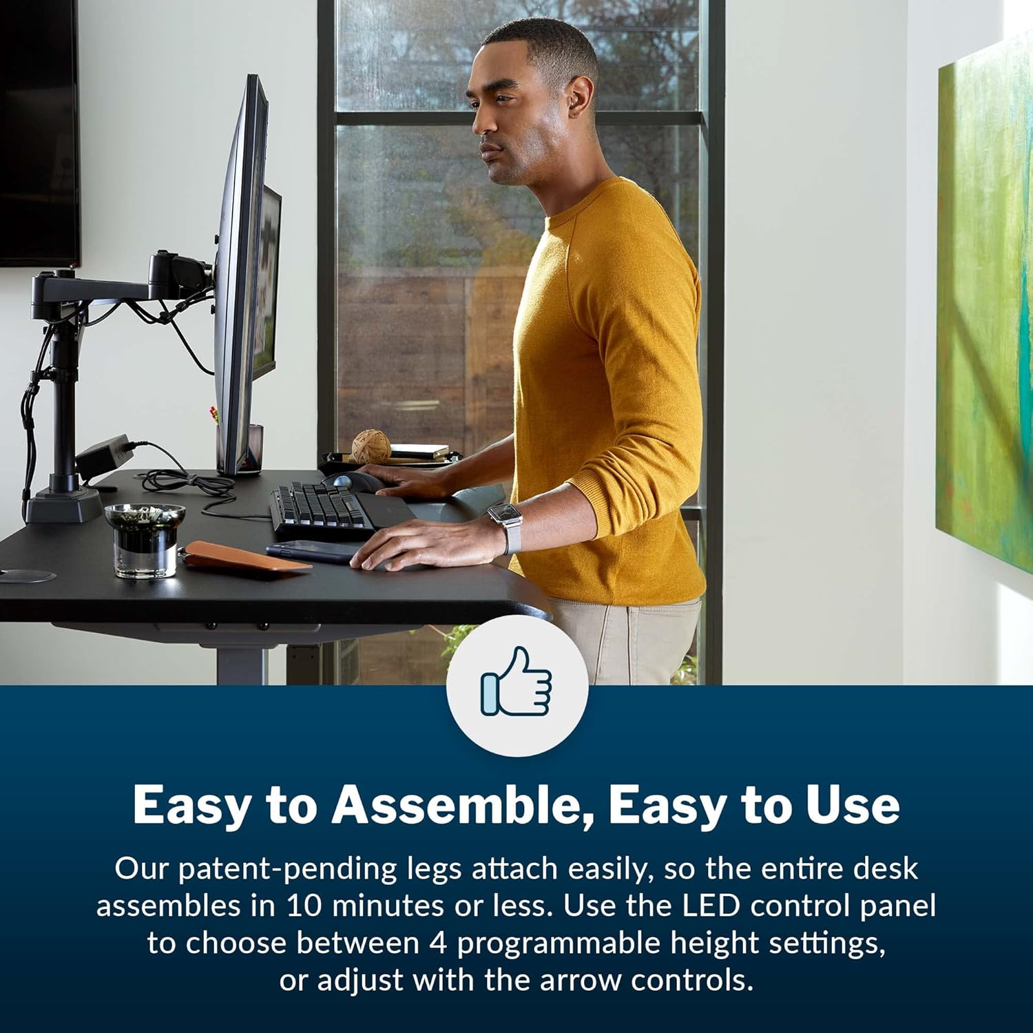 Electric Standing Desk 60" x 30" with Curved Desktop and Steel Legs N837790