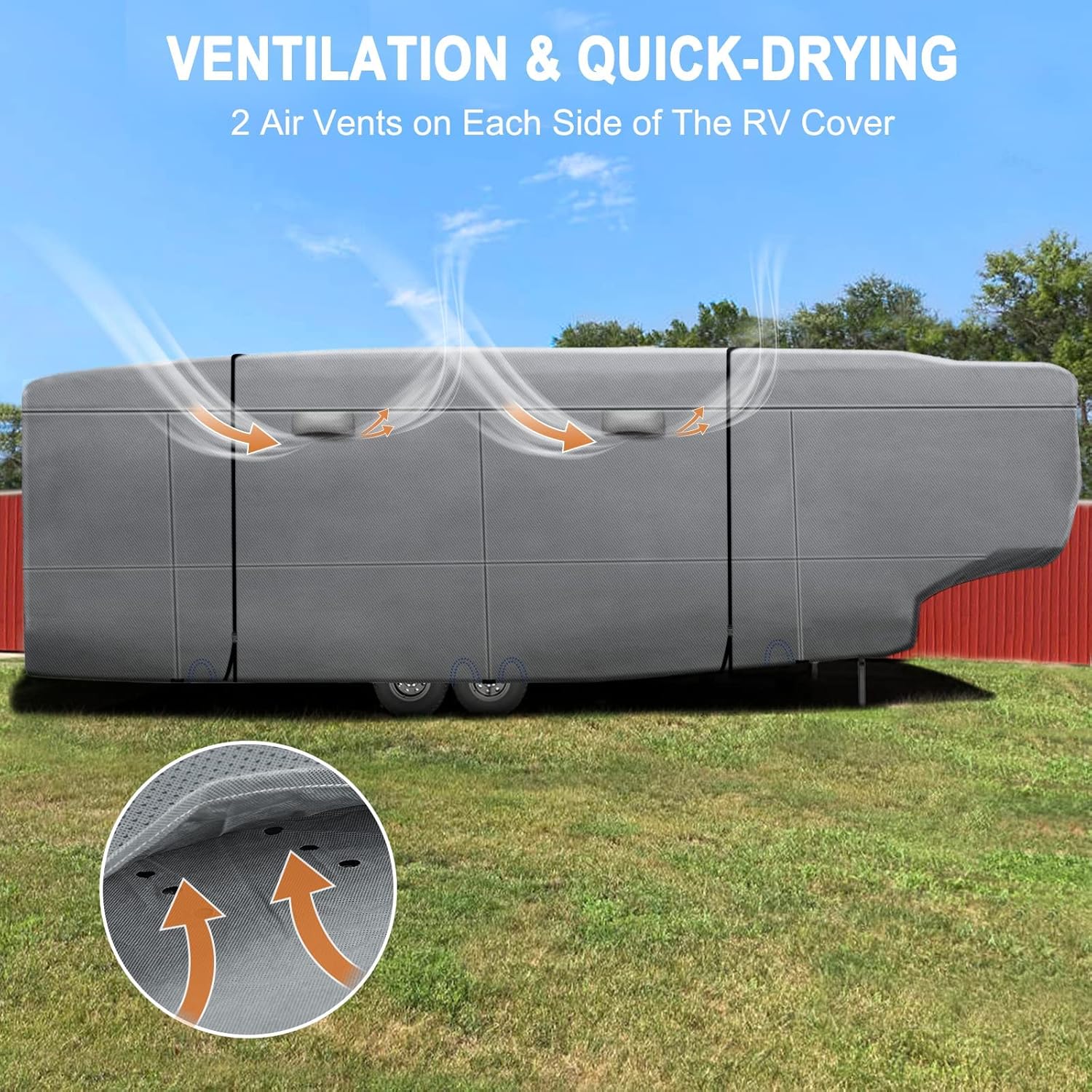 5 Layers Heavy Duty RV Cover with 2Pcs Straps & Gutter Covers L9350