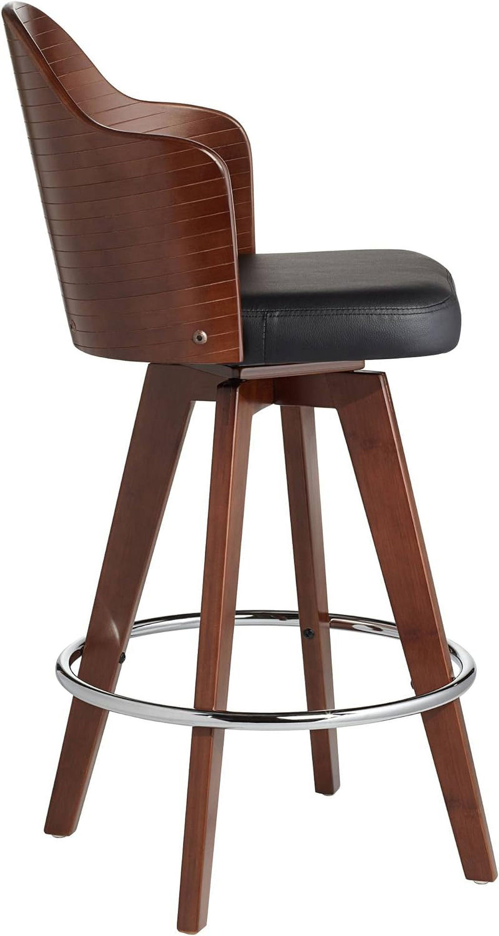 Dark Walnut Wood Swivel Stool with Backrest Footrest T7815