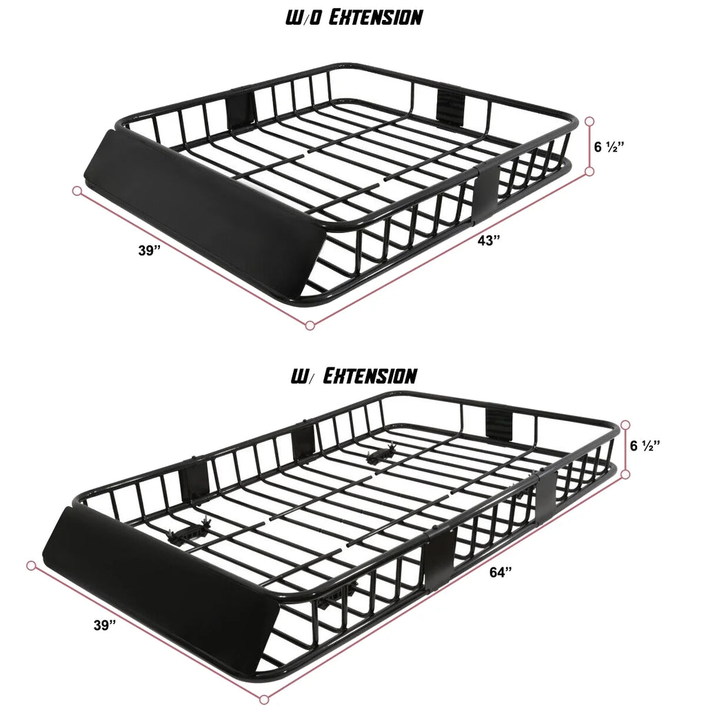 64" Extendable Steel Roof Rack Cargo Carrier Basket G117549