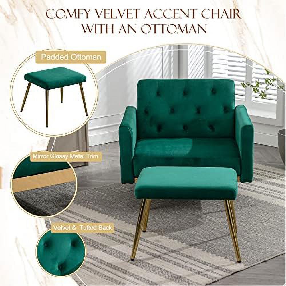 Cream White Velvet Accent Sofa Chair with Ottoman D12051