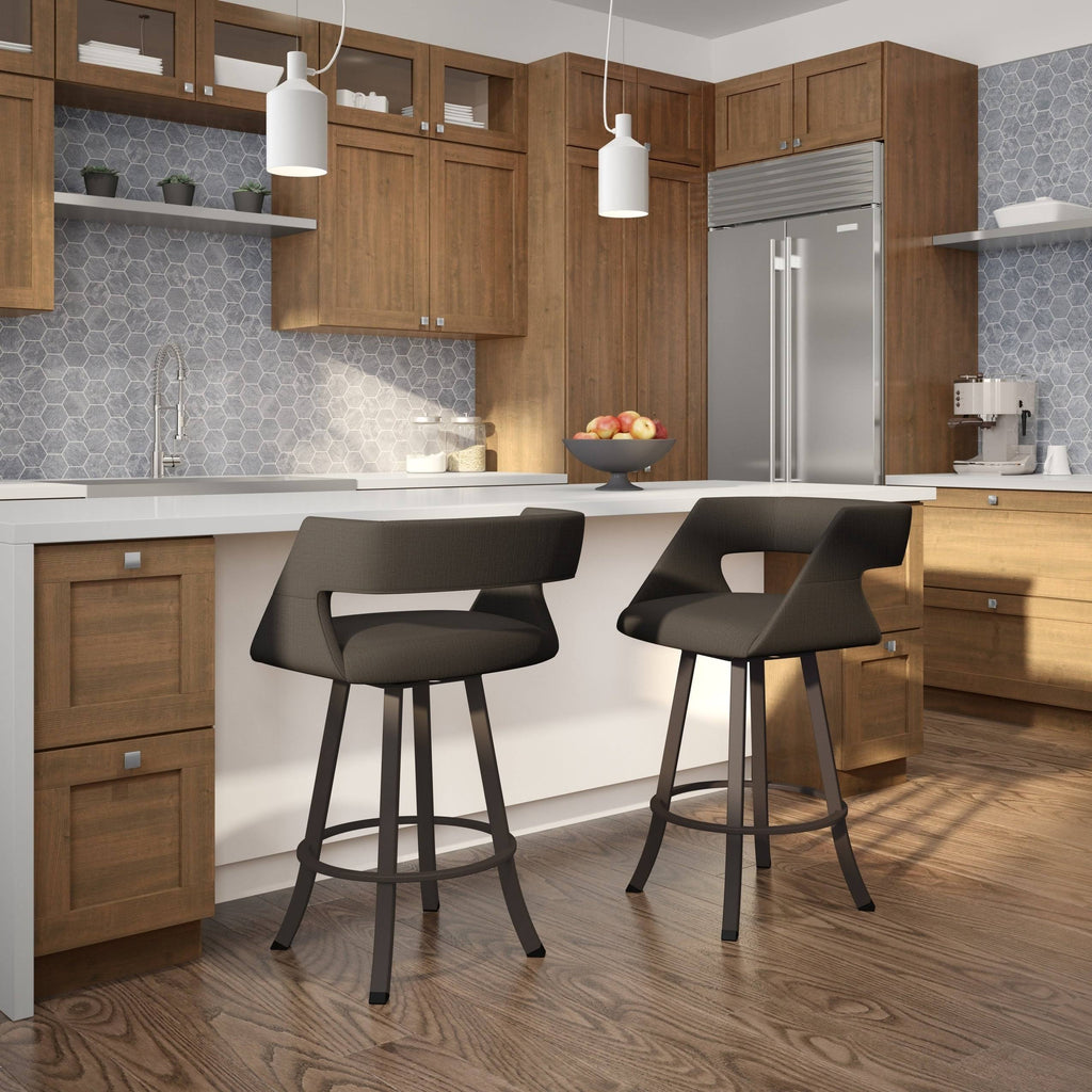 Soft Grey White Polyester Swivel Counter and Bar Stool V611162