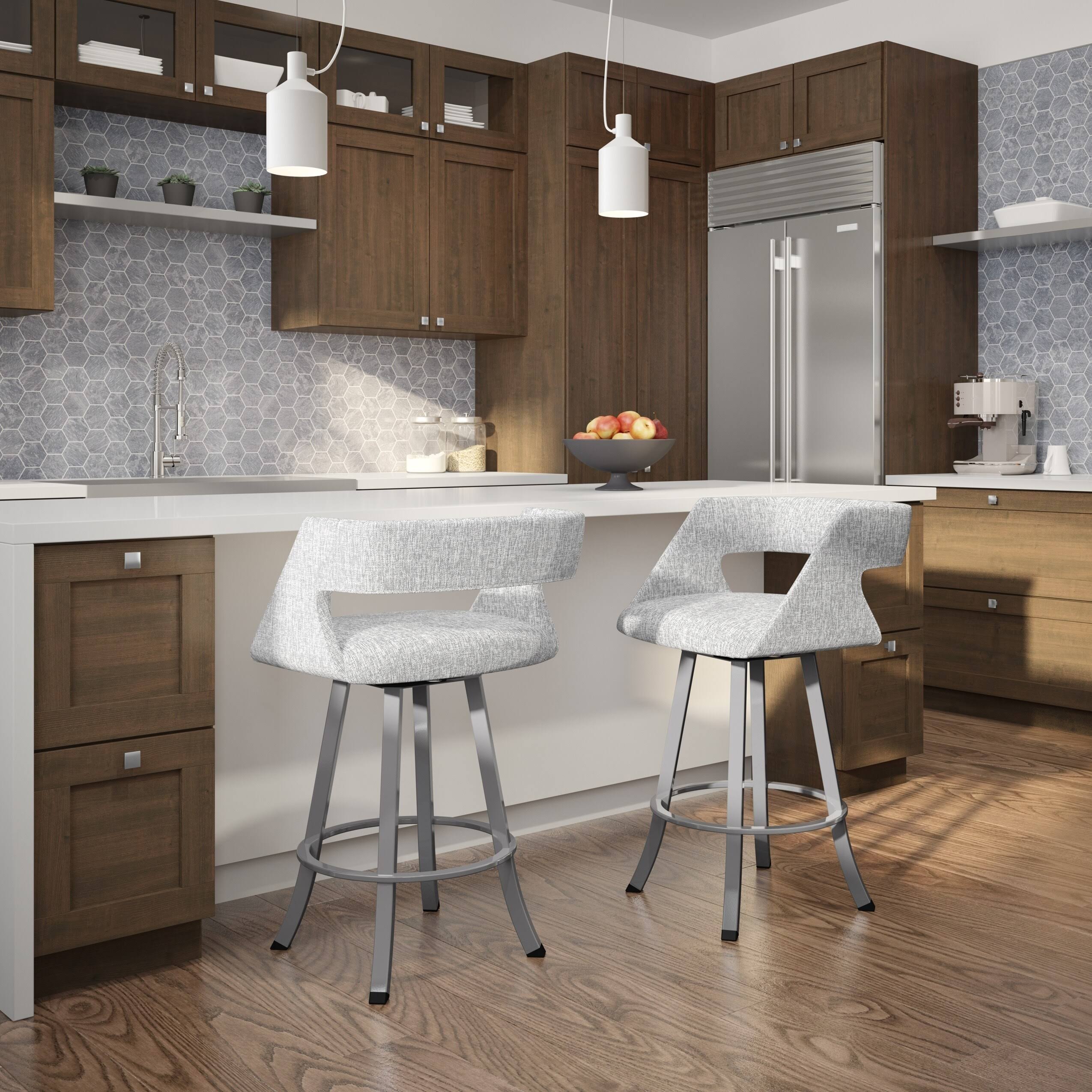 Soft Grey White Polyester Swivel Counter and Bar Stool V611162