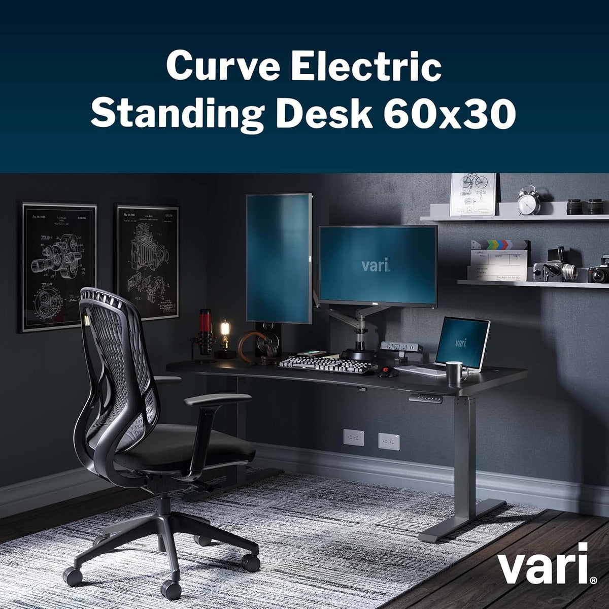 Electric Standing Desk 60" x 30" with Curved Desktop and Steel Legs N837790