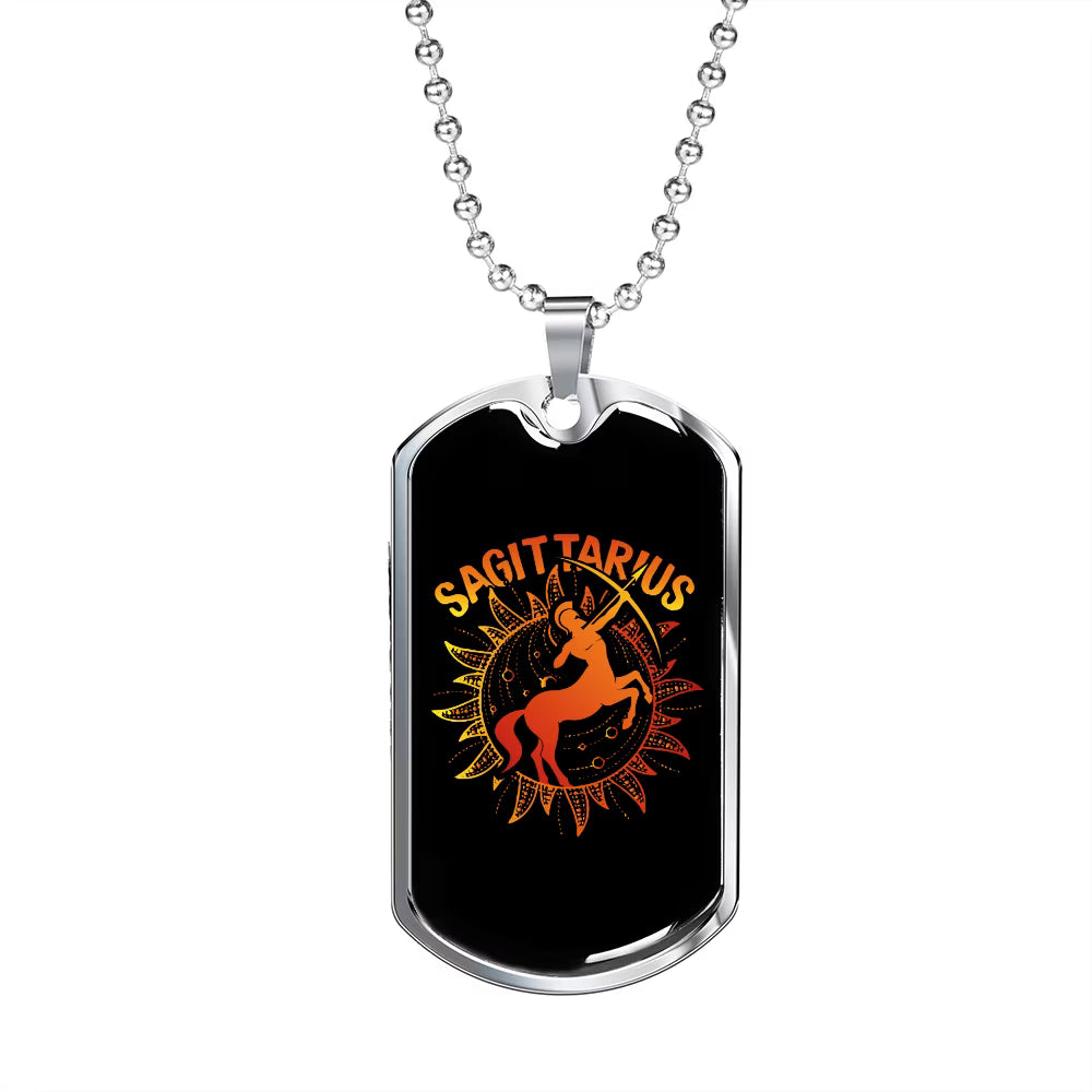 Zodiac Necklace Stainless Steel Dog Tag 24" Chain S22011
