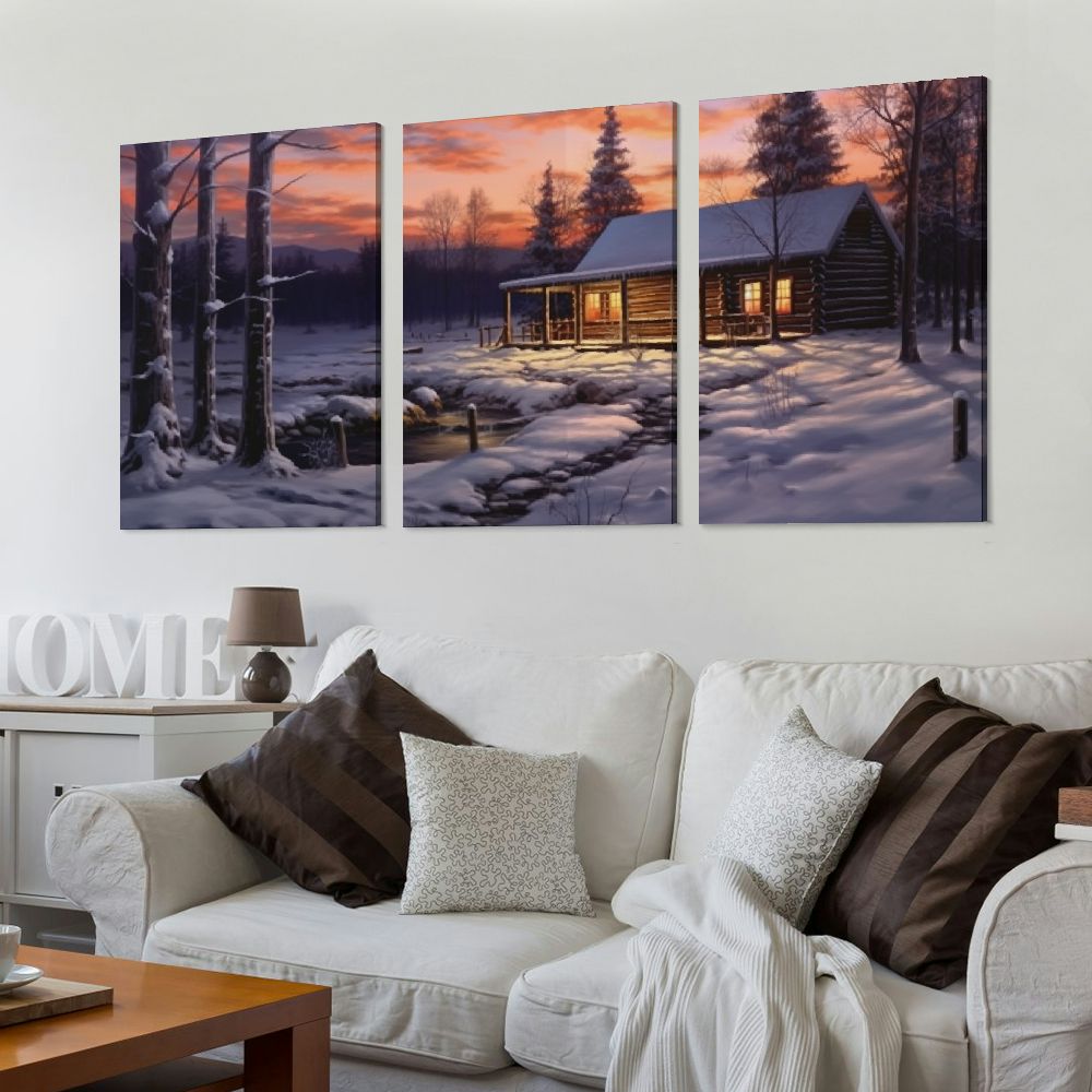 Blue Winter Rustic Canvas Wall Art 12''x16''X3 Panels K37200
