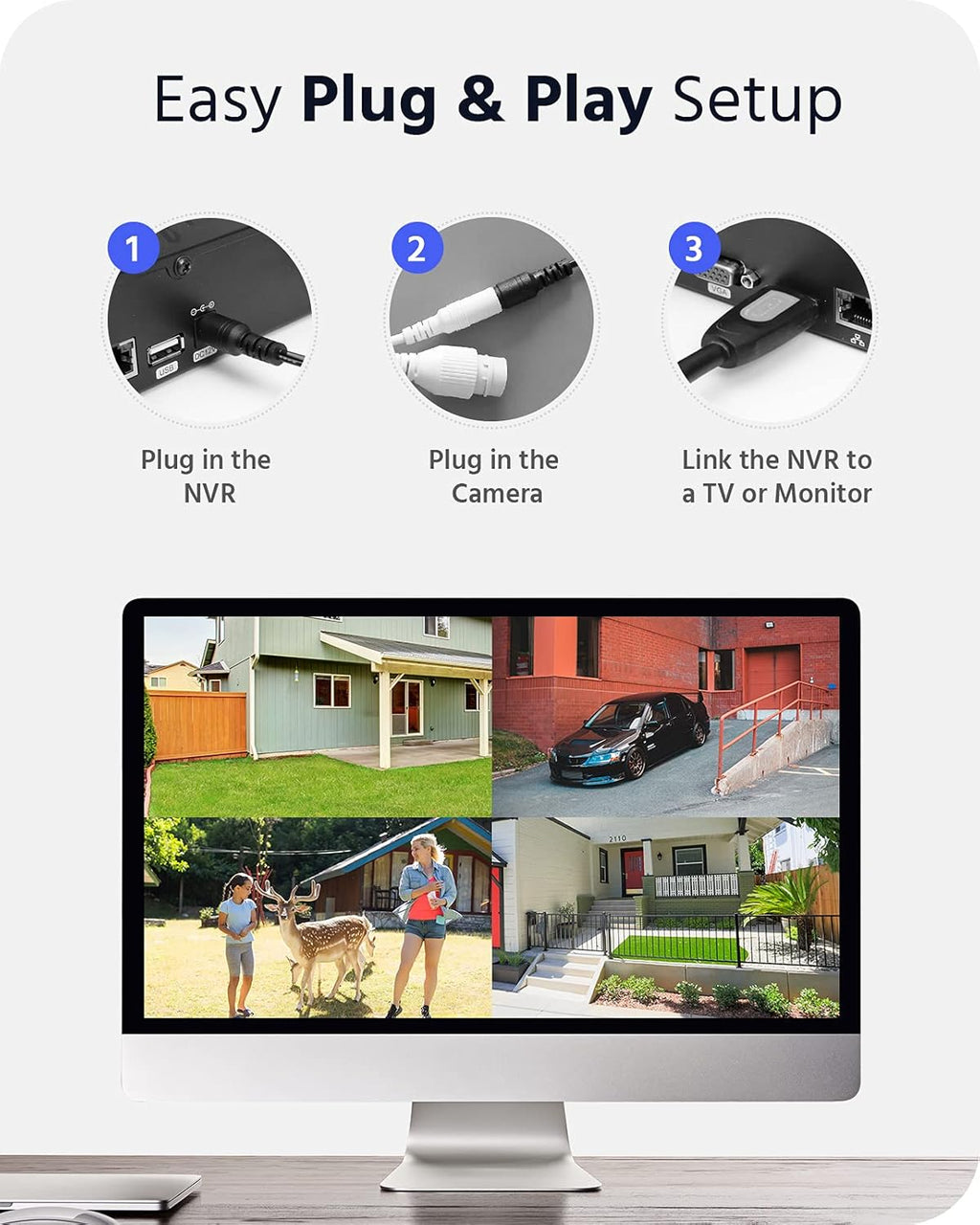 3MP Wireless Security Camera System, 8 Channel 5MP WiFi NVR with 4Pcs 3MP Weatherproof IP Cameras R311