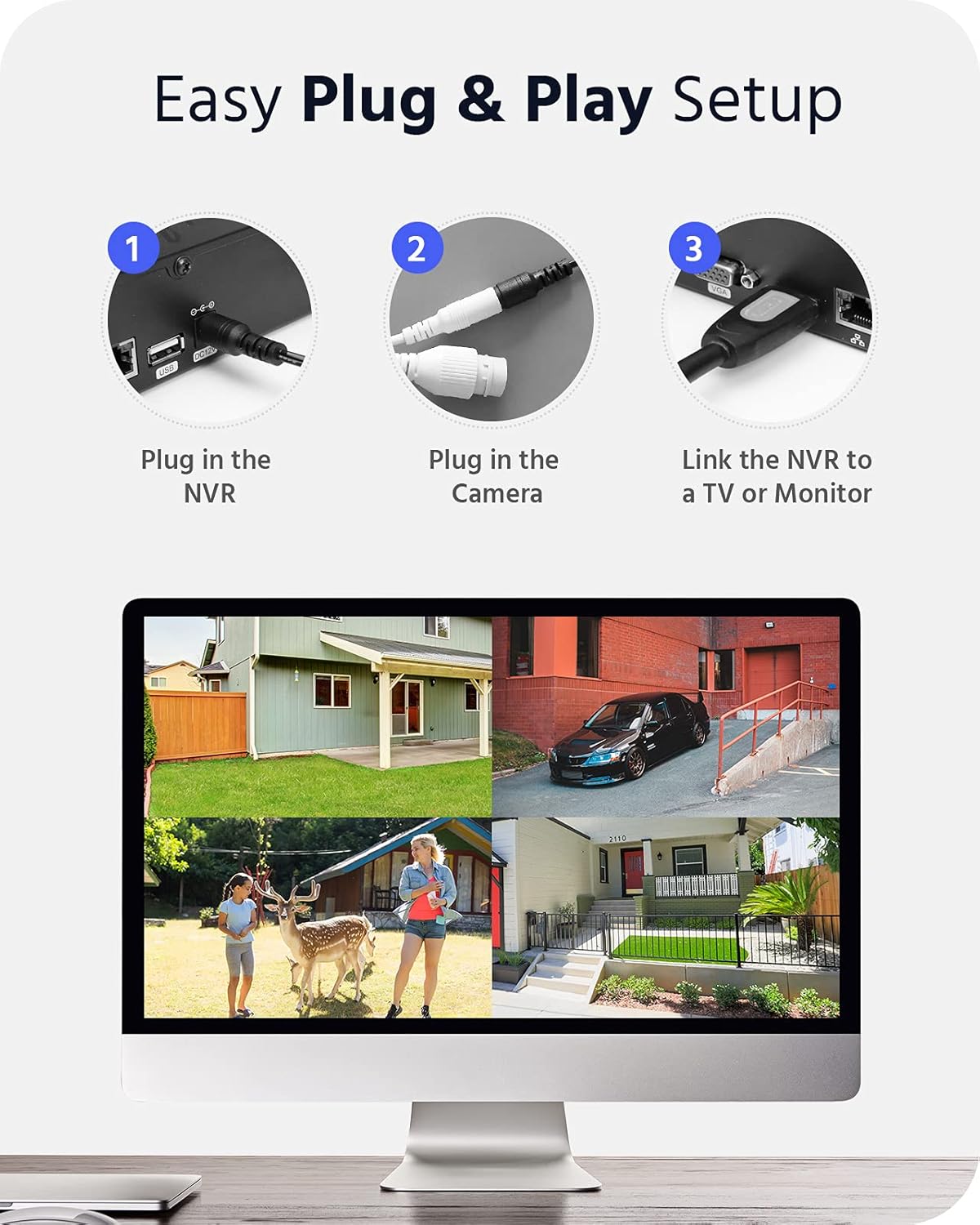 3MP Wireless Security Camera System, 8 Channel 5MP WiFi NVR with 4Pcs 3MP Weatherproof IP Cameras R311