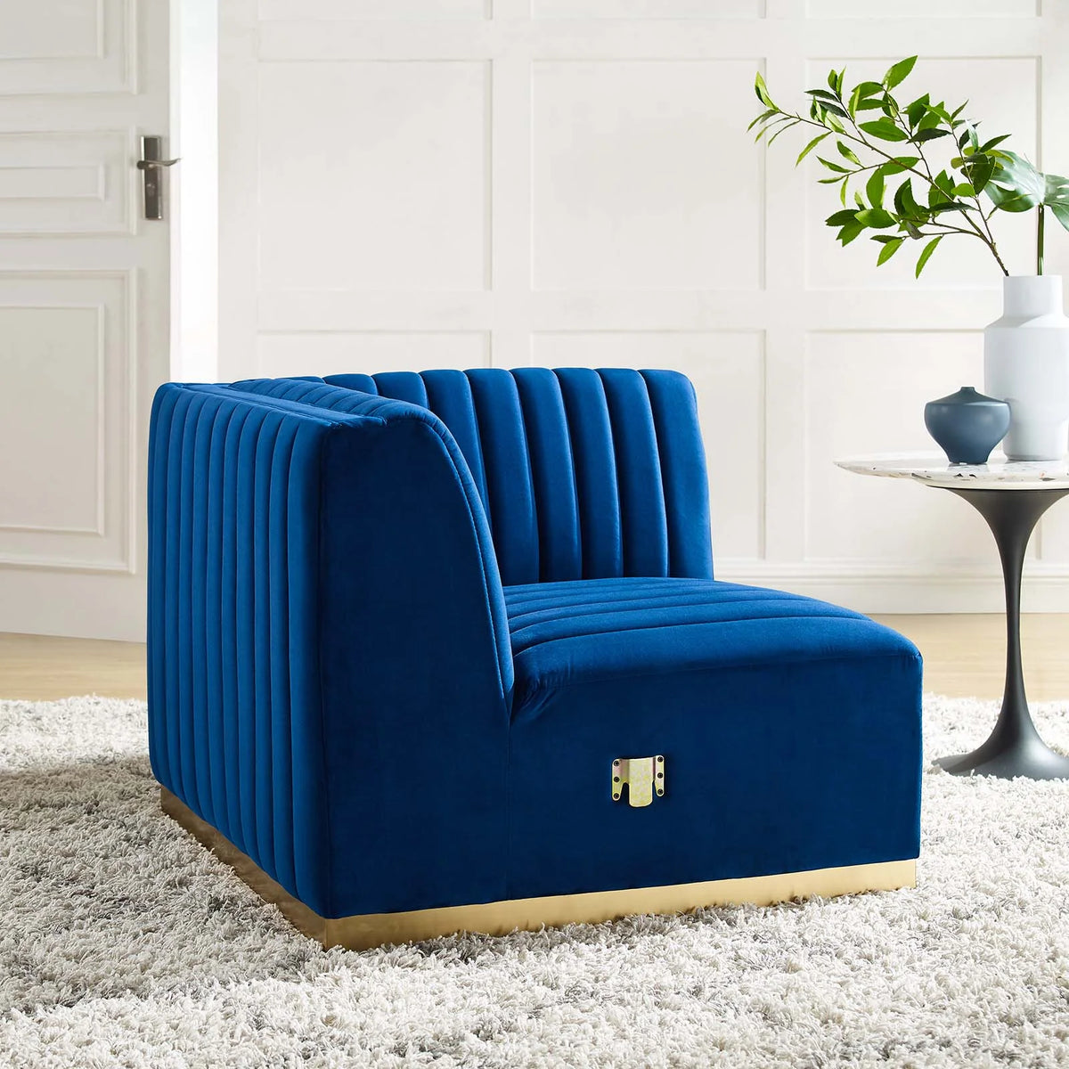 Gold/Navy Velvet Right Corner Chair M810